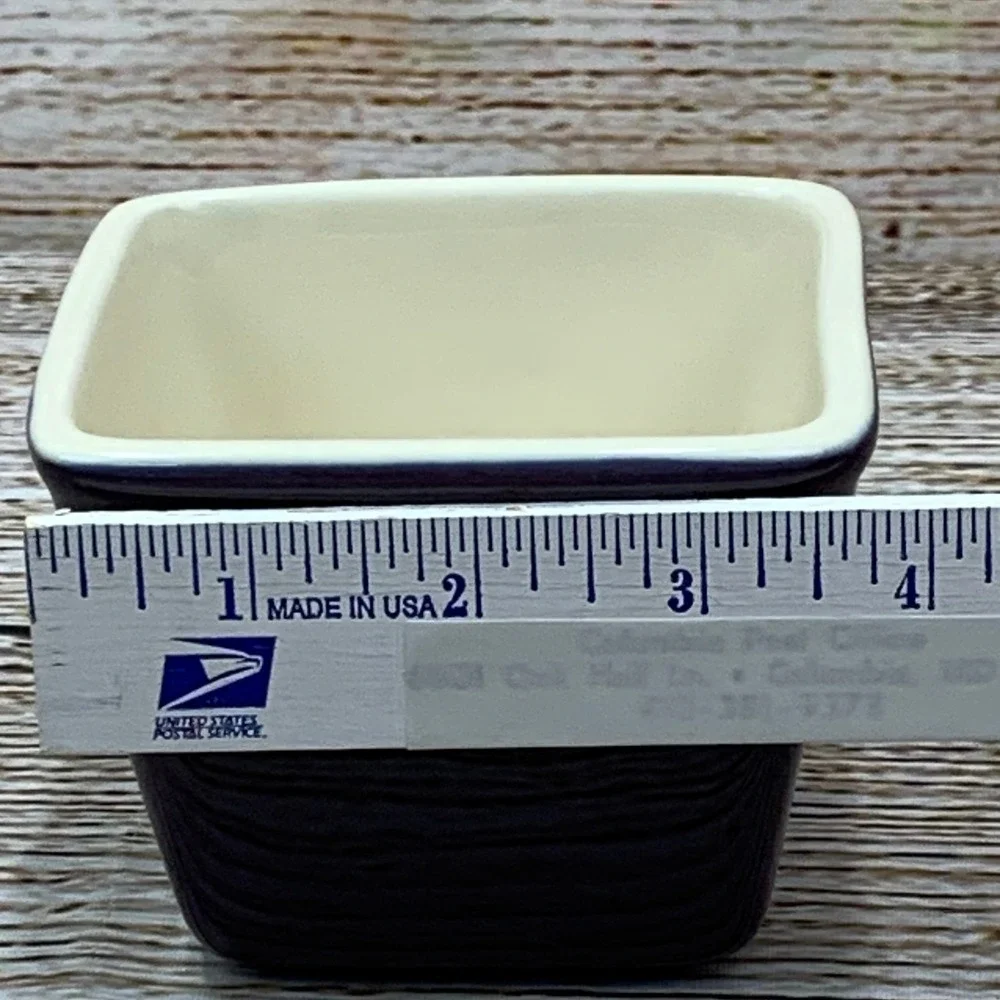 Longaberger Square Ceramic Bowl Dark‎ Purple Wood Grain Design Oven Safe Dish